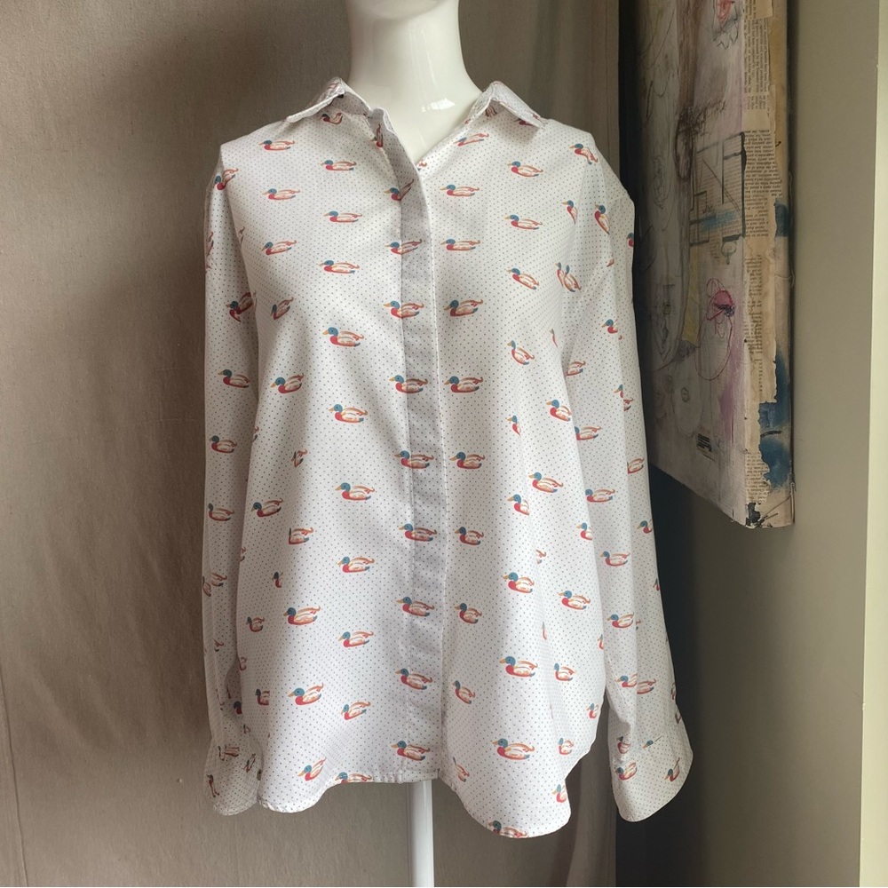 Vintage 1990s Duck Print & Dots Charming Button-up Shirt